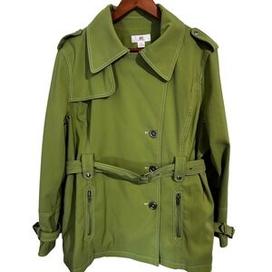 JLO Jennifer Lopez Green Lined Short Trench Coat Asymmetrical Design Women's XL